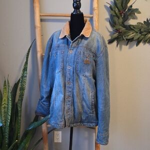 Roots Blue Denim Jacket with Tan Collar